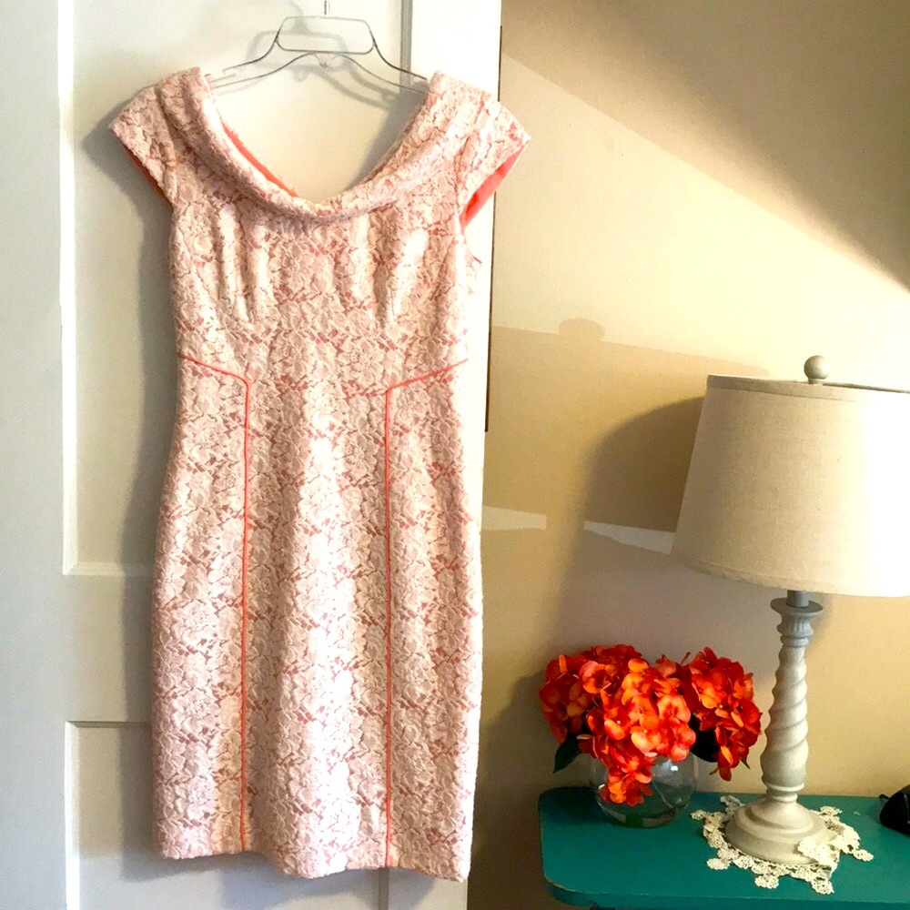 Antonio Melani peach & cream lace overlay dress